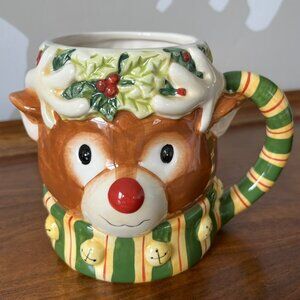 Susan Winget Rudolph Reindeer Figural Mug Oversized Christmas Certified Intern.